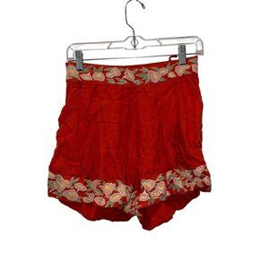 Carolina K Red Floral Embroidered High-Waisted Shorts Women's Size XS